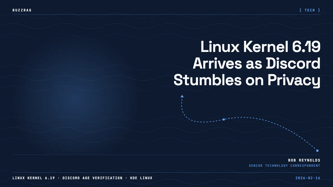 Four-panel Linux news collage featuring Linux kernel logo, Discord mascot, Linux Mint logo, and "This Week in Linux"…