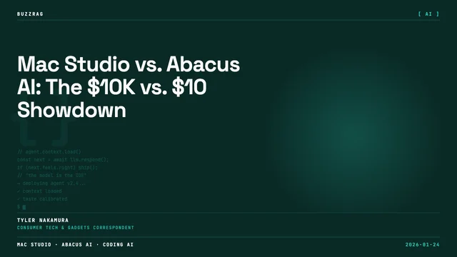 Man in blue shirt covering his face in disbelief beside a $10,000 Mac Studio on left and glowing cloud icon labeled $10 on…