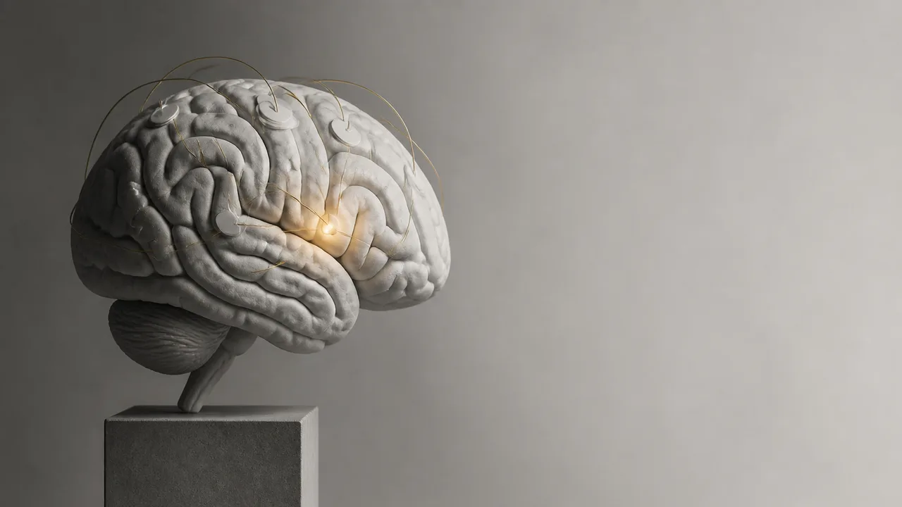 Blueprint-style diagram of a human brain with labeled anatomical parts on a grid background, featuring the Sci Show Field…