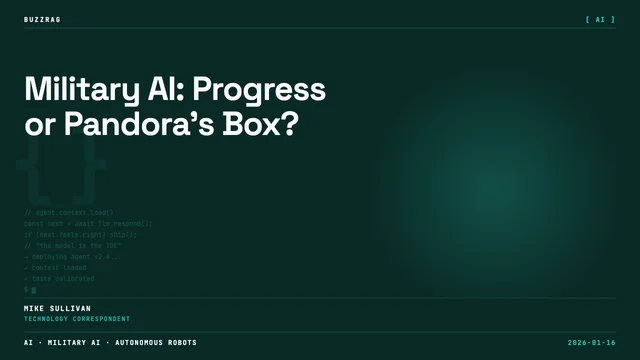 A humanoid robot in a workshop faces a man in a brown shirt with text overlay reading "Robot turns to Slaughterbot