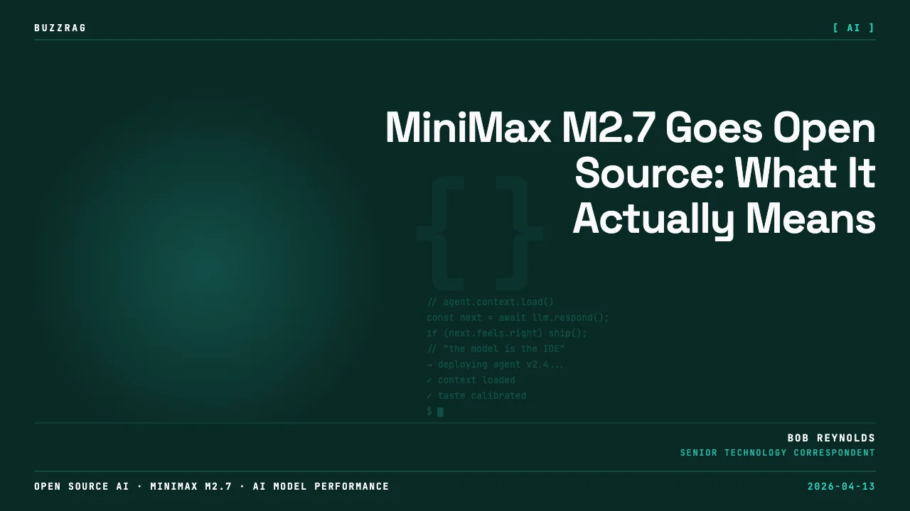 Bold red and white thumbnail with Chinese flag featuring Minimax M2.7 logo and text "Automate Anything" in large red…