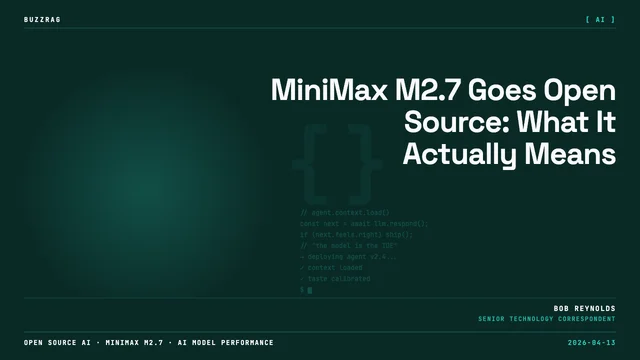 Bold red and white thumbnail with Chinese flag featuring Minimax M2.7 logo and text "Automate Anything" in large red…