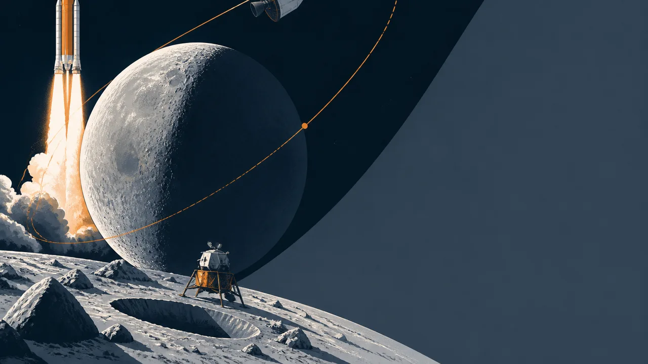 Lunar surface with Earth visible in starry sky, bright sun on horizon, and UCTV logo in upper right corner