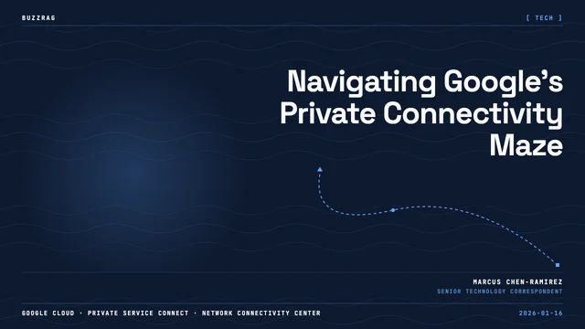 Google Cloud logo with title text "Private Routing to Google with NCC" on left, smiling woman with brown hair against brick…