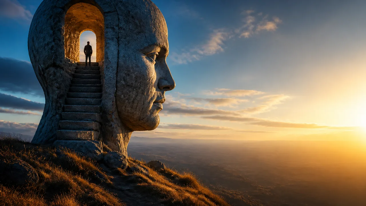 A colorful figure on the left reaches toward a large gray silhouette on the right with text asking "Neurotic or Psychotic?
