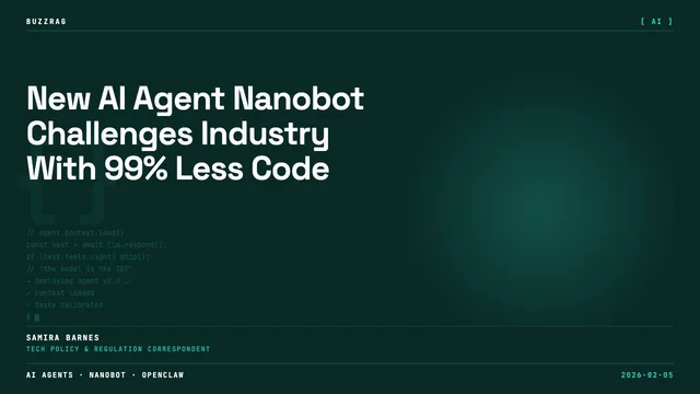 A neon-glowing cat with red eyes holds a giant red crab against a digital blue background with the text "Nanobot is scary