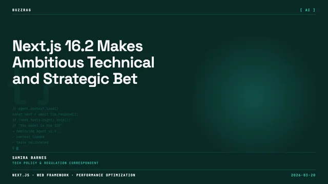 A man with a skeptical expression against a black background with "NEXT.JS 16.2" text displayed on the right side