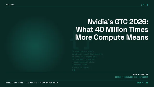 Man in glasses pointing at glowing green Nvidia logo with robotic hands and "It's Over!" text on black background