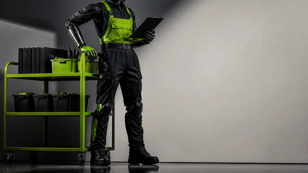 NVIDIA logo with glowing green cube surrounded by connected icons representing AI agents, networks, and technology on black…