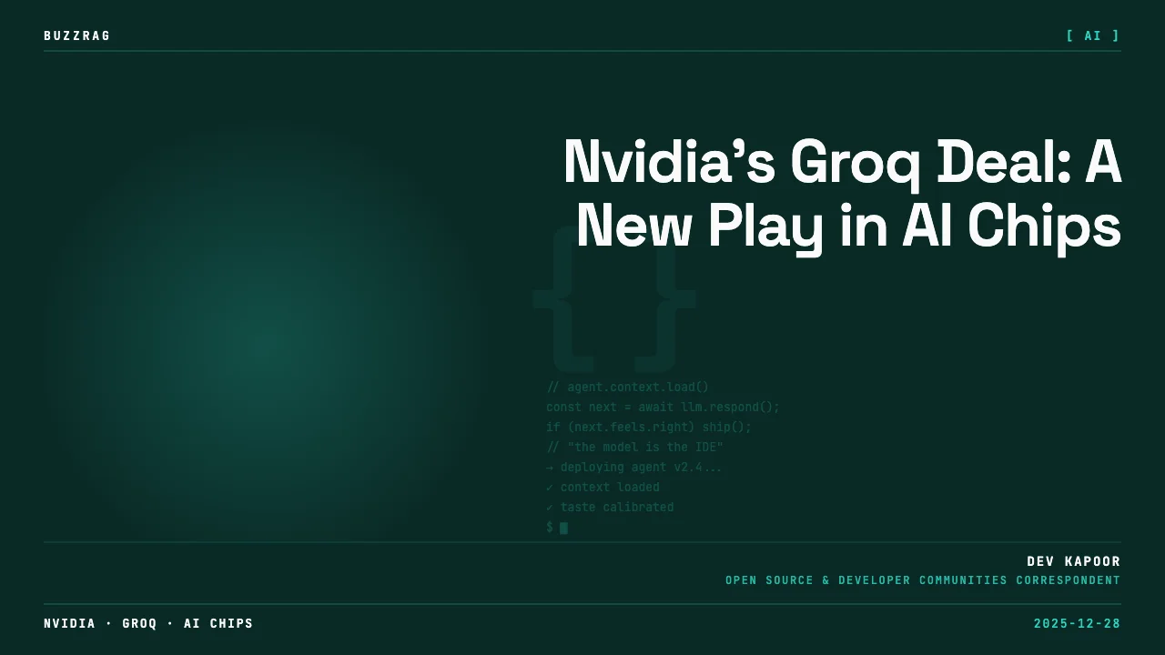 Man with shocked expression wearing a cap between glowing NVIDIA and Groq chip graphics with "INSANE ACQUISITION" text…