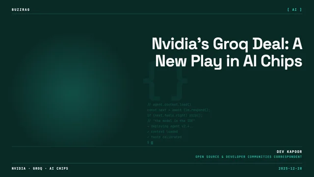 Man with shocked expression wearing a cap between glowing NVIDIA and Groq chip graphics with "INSANE ACQUISITION" text…