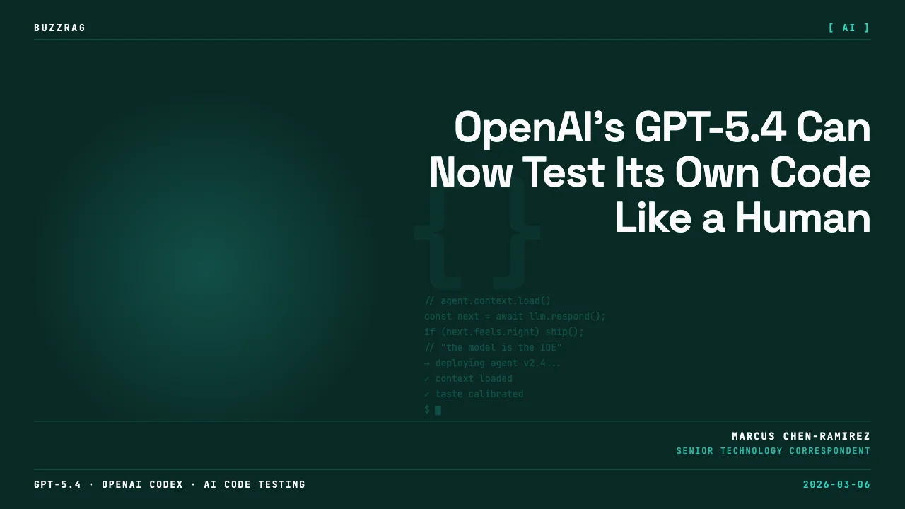 Man in casual shirt smiling at camera in bright office setting with text overlay reading "GPT-5.4 Thinking" and "CUA &…