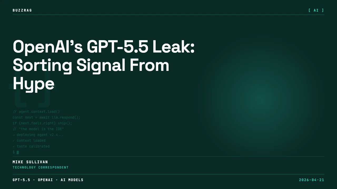 OpenAI logo with "INTRODUCING GPT-5.5" in large white text on a dark background with blue digital wave patterns and…