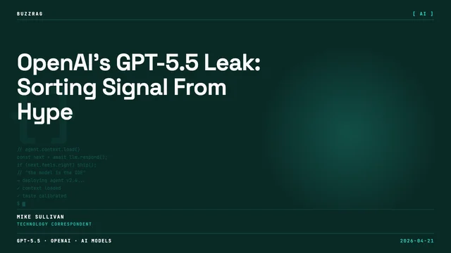 OpenAI logo with "INTRODUCING GPT-5.5" in large white text on a dark background with blue digital wave patterns and…