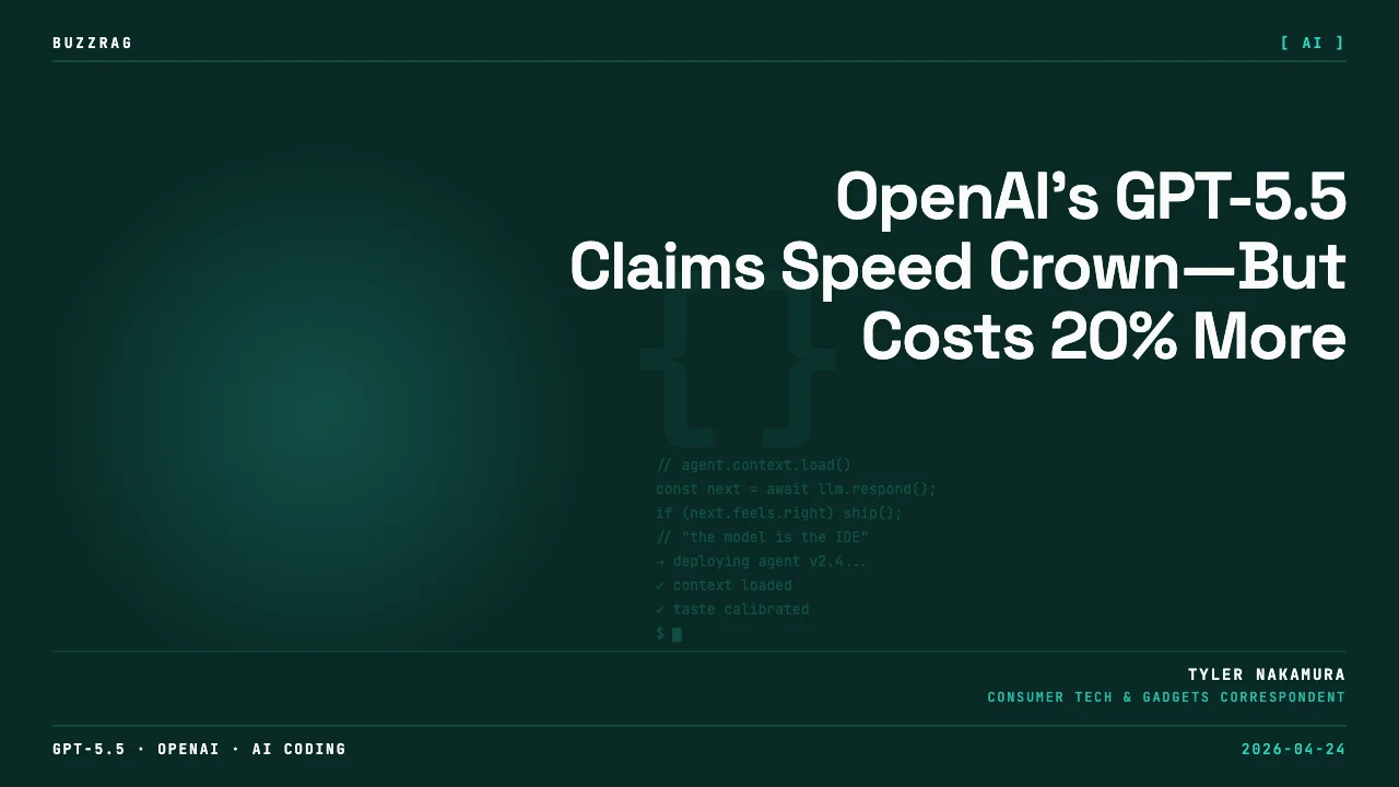OpenAI logo with "INTRODUCING GPT-5.5" in large white text against a dark background with red glowing digital wave pattern