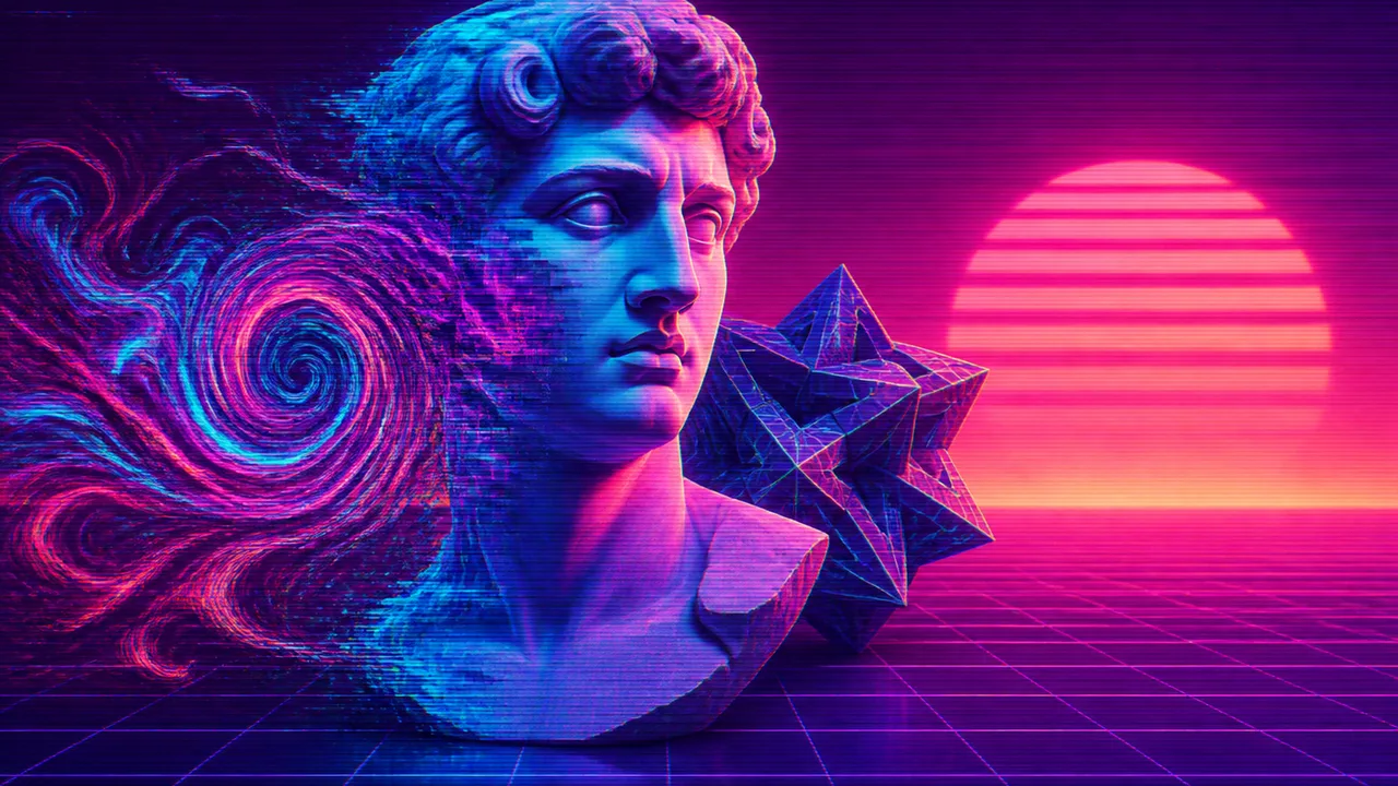 Two men flank the OpenAI logo, surrounded by a blue water vortex beneath the headline AI SOLVED IT?