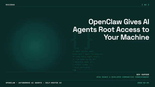 Red cartoon crab mascot with fire icon above "OpenClaw" text on blue digital background advertising an AI agent crash course