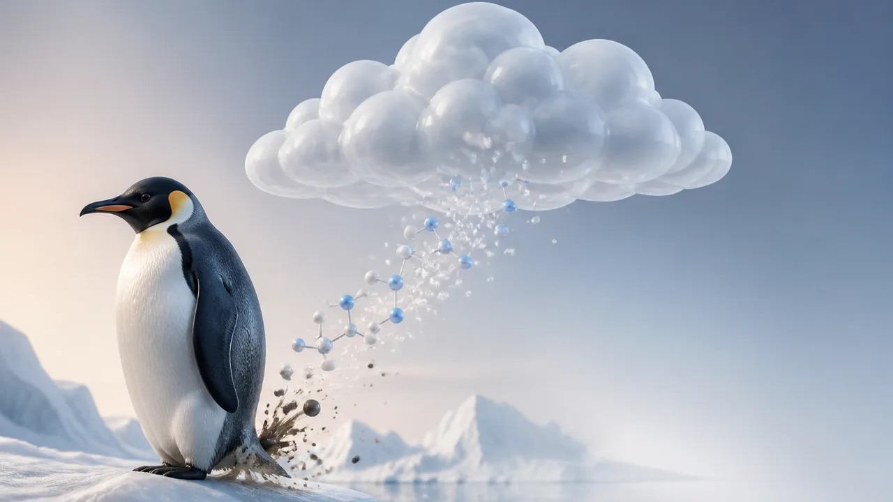 A penguin stands before a weather radar map displaying heat signatures and storm systems, with the SciShow logo visible in…
