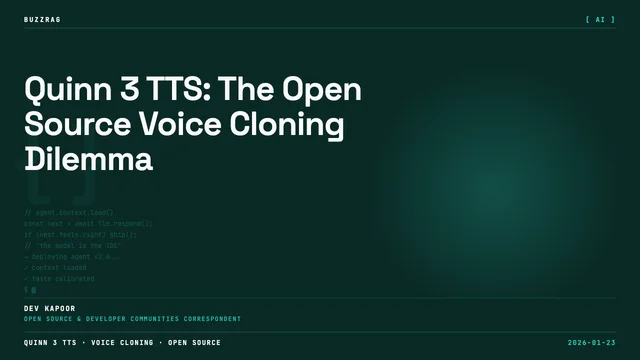 Man in blue shirt points at AI voice cloning interface showing waveforms with text "That's my voice!" overlaid