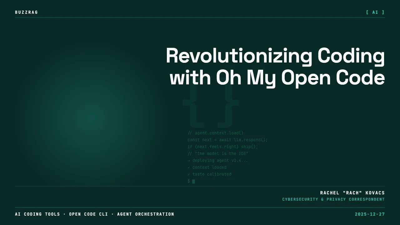 OpenCode development environment with "OH MY OPENCODE" text overlay and "REALLY GOOD!" badge, showing code editor, file…