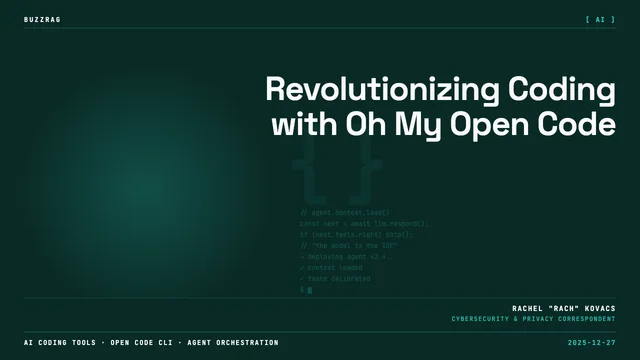 OpenCode development environment with "OH MY OPENCODE" text overlay and "REALLY GOOD!" badge, showing code editor, file…
