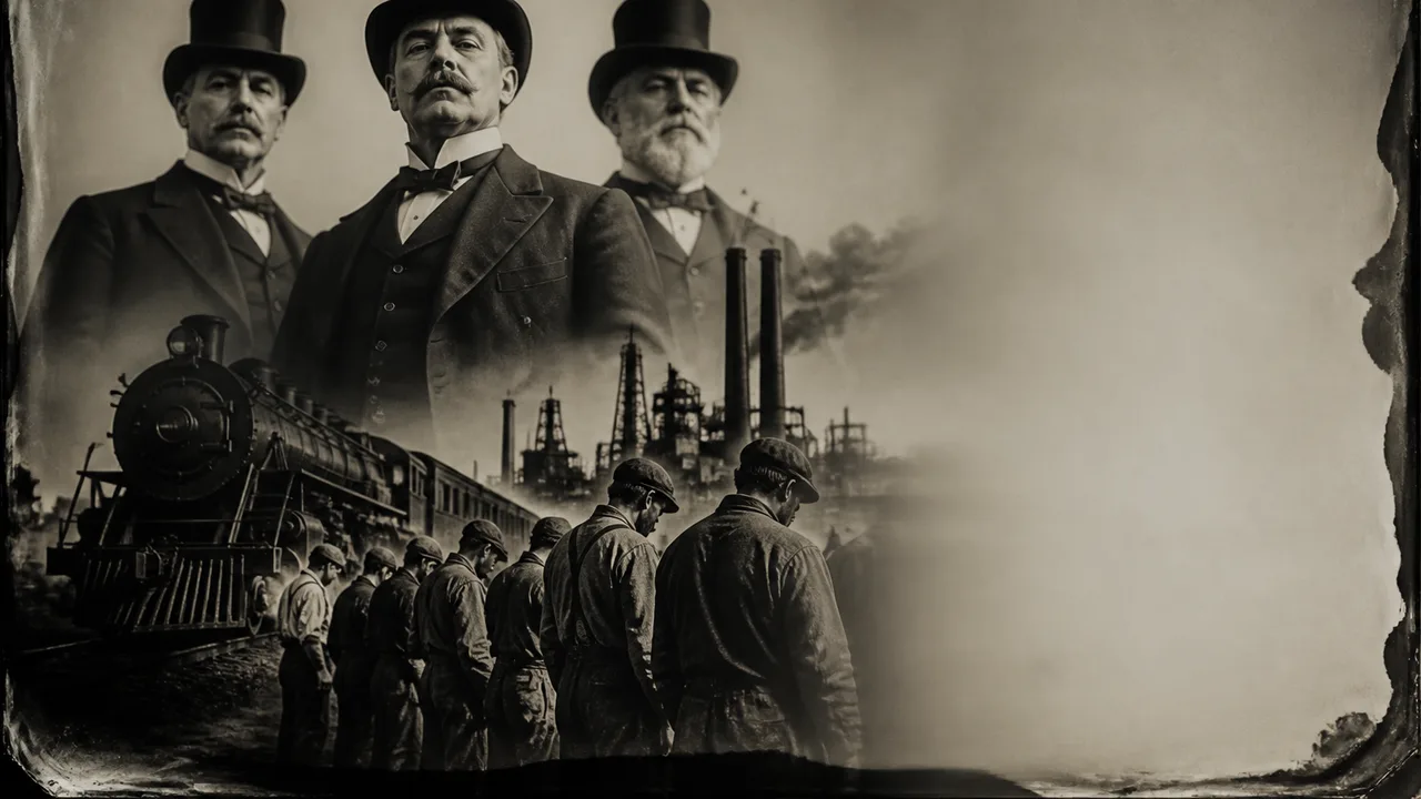 Large crowd of men in dark coats and hats gathered in an urban setting, appearing to be from the early 20th century