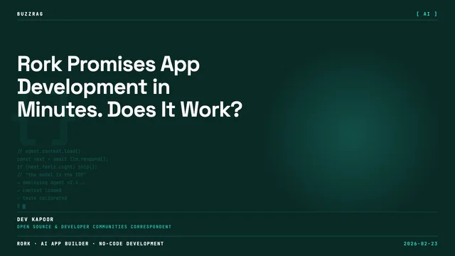 Man with exaggerated shocked expression points at a minimalist app icon labeled "Rork" with text "IT'S ABSURD!" on red…