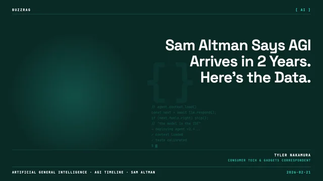 Man in business suit speaking at microphone in OpenAI office with yellow text overlay reading "ONLY 2 YEARS LEFT...