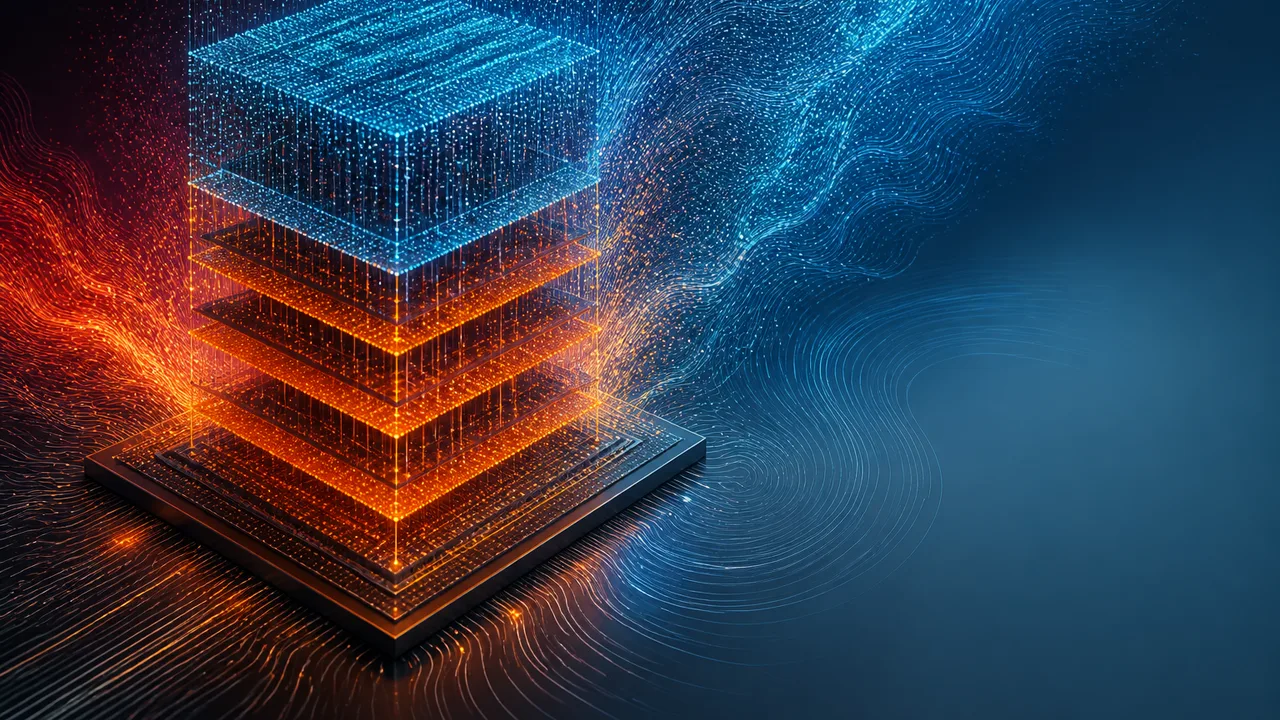 Stylized GPU topped with glowing Samsung memory stacks, labeled “8X FASTER?” and “ZHBM”