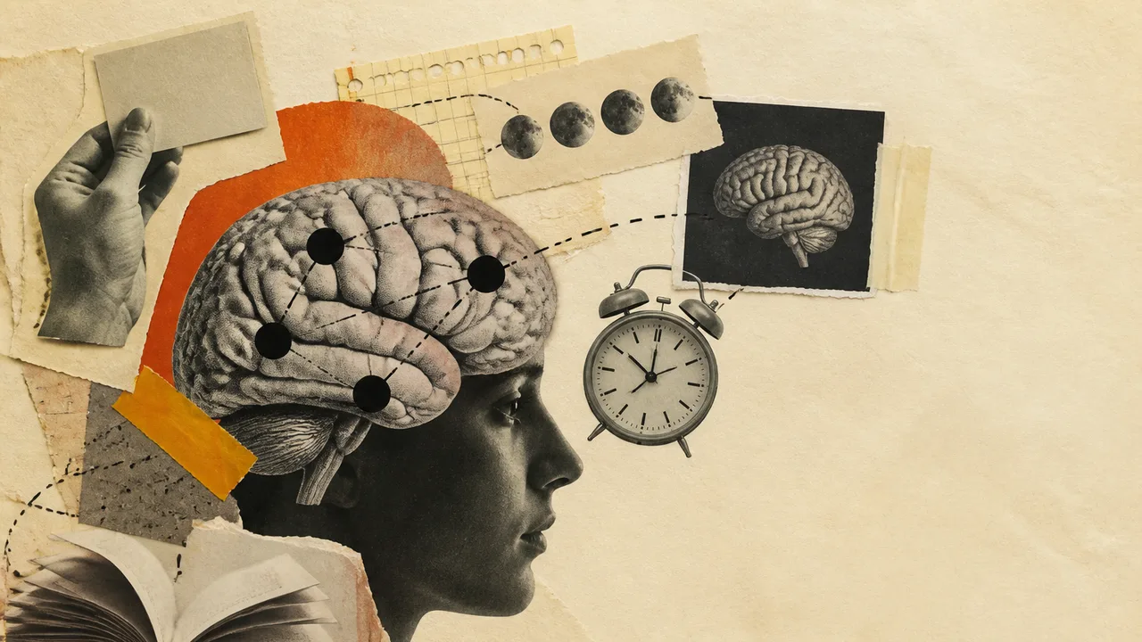 Brain diagram with physics and math formulas (E=mc², quadratic formula, apple with F=ma) illustrating memory techniques for…