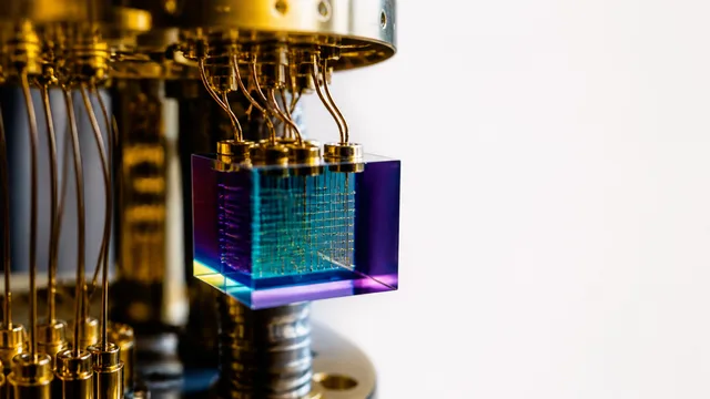 Woman pointing at padlock icons and grid overlay with "Shor's Algorithm Deep Dive" text on light background