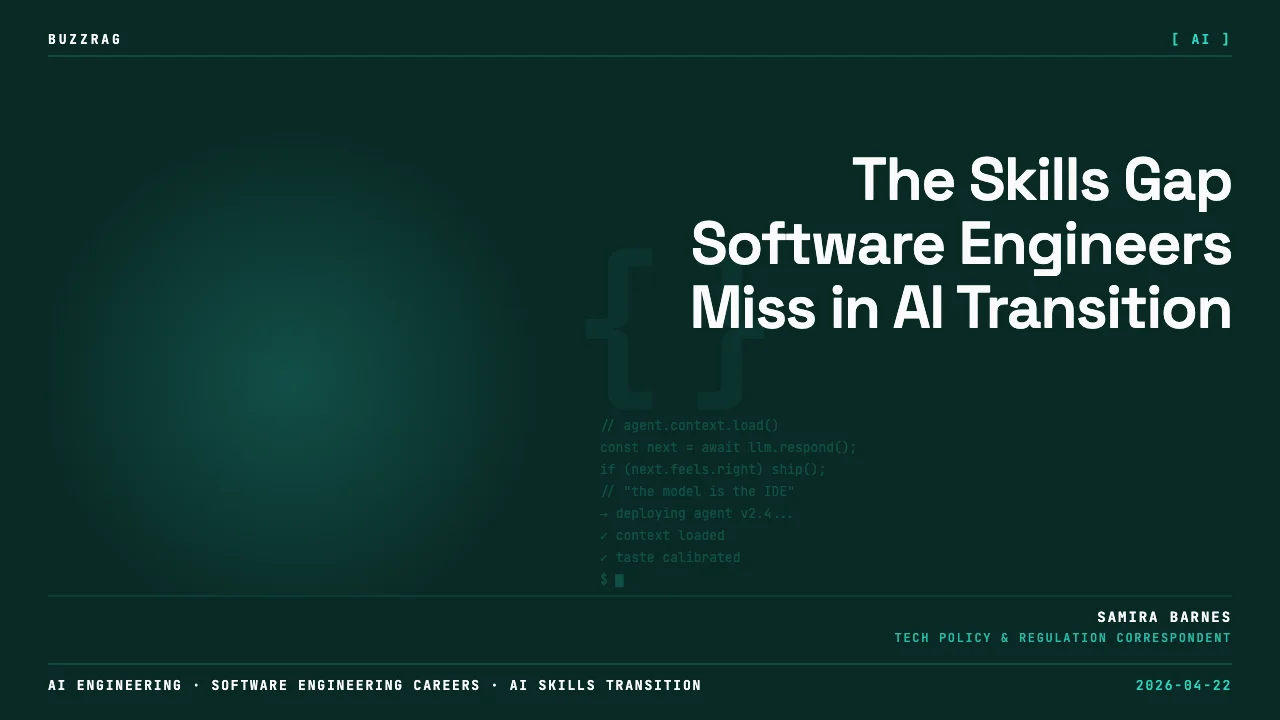 Person with nose ring against code background with text showing SWE ($120K) and AI ($450K) salary comparison