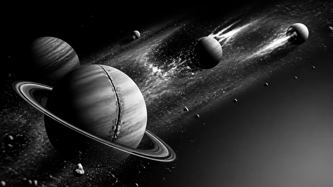 A host in a maroon shirt appears shocked next to a solar system diagram with planets labeled, with yellow text asking "We…