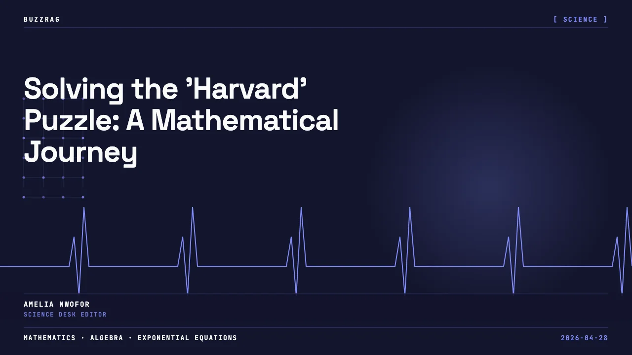Mathematical equation 8^x + 2^x = 30 with red upward arrow and yellow "Harvard Entrance Exam?" label below