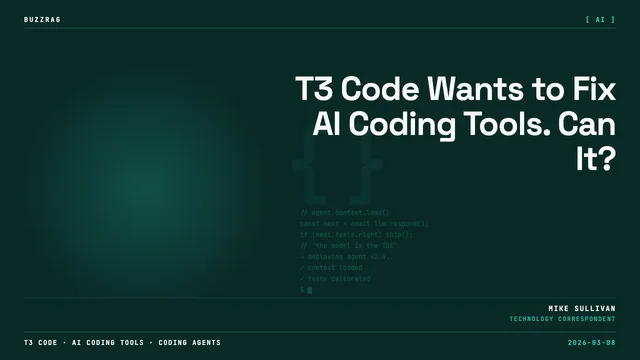 A person with an inquisitive expression appears below the T3 Code logo with a red arrow and "is it good?" text, displayed…