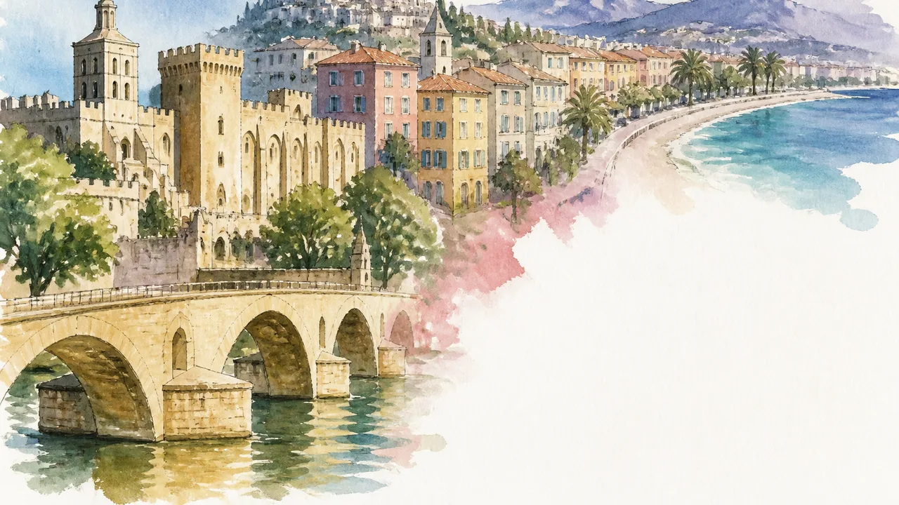 Man sitting on a stone wall overlooking a medieval European cityscape at sunset with "BEYOND PARIS" text above