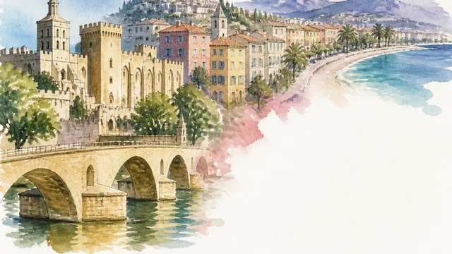Man sitting on a stone wall overlooking a medieval European cityscape at sunset with "BEYOND PARIS" text above