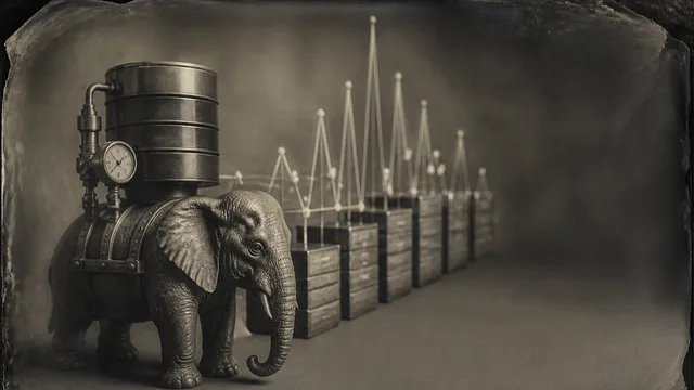 PostgreSQL elephant logo flanked by red database and orange database with X mark, with text "NOT Just a Database" on dark…