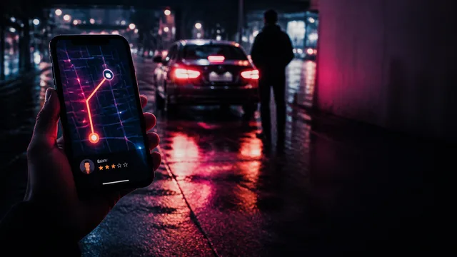 Two iPhones side-by-side displaying different Uber prices ($55.93 vs $89.05) for the same ride, highlighting dynamic…