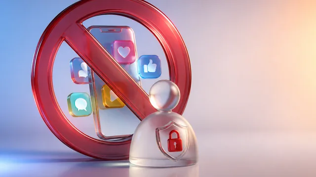 Phone screen displaying social media app icons (Facebook, YouTube, Instagram, WhatsApp, TikTok, WeChat) with "SOCIAL MEDIA…