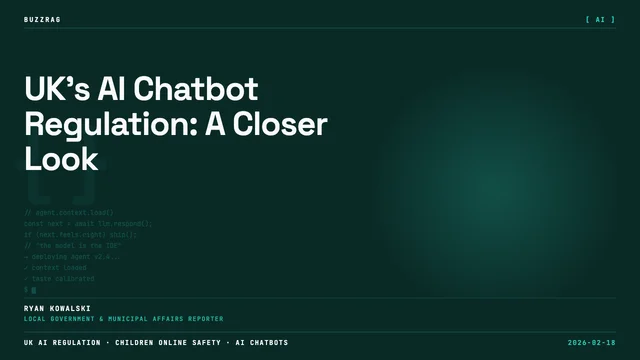Person holding a smartphone against a red border with "AI CHATBOT LAWS" text and BBC News logo