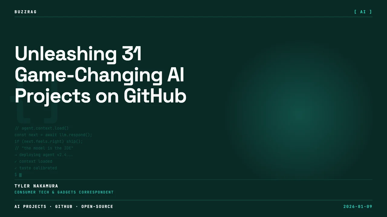 Four professionals in a futuristic tech environment discussing AI projects, with glowing screens displaying code and…
