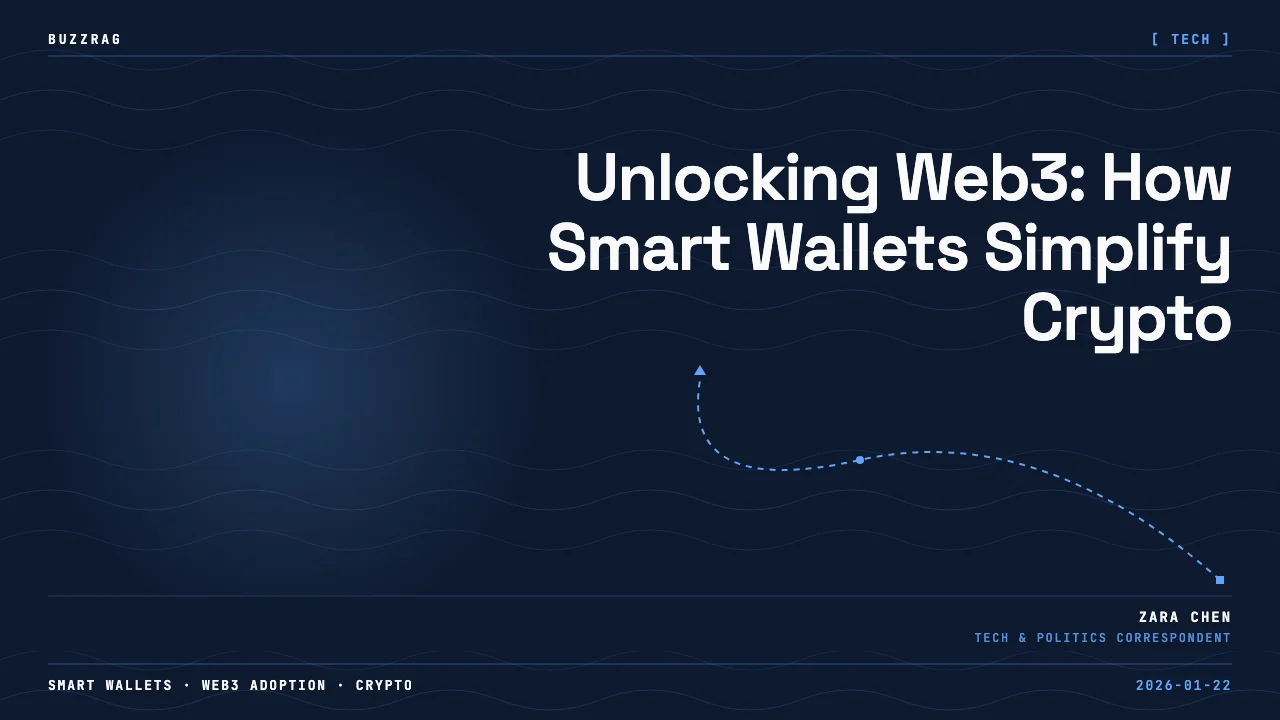 Blue digital wallet illustration with lock icons and cryptocurrency symbols representing secure financial technology