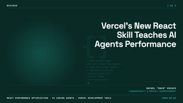 Vercel's "OpenSource The Crazy Agent Skill" banner overlays a code editor showing TypeScript components with file structure…