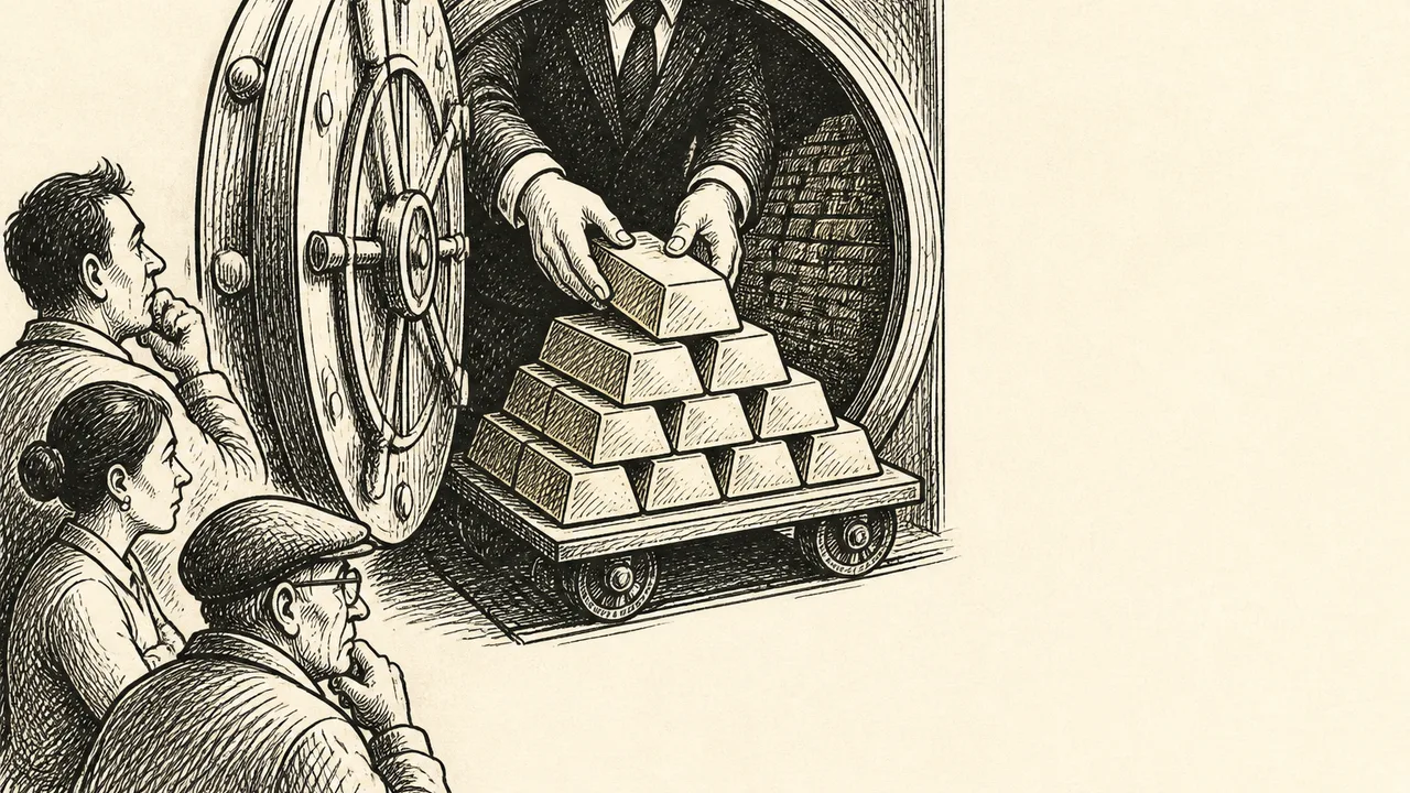 Thoughtful man with infographic explaining gold's economic functions: backing currencies, wealth preservation, sound money,…