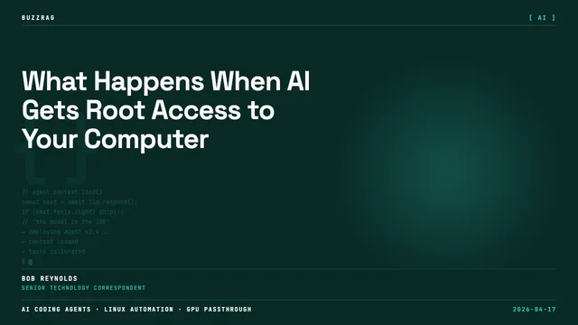 Desktop with Command Prompt and browser warning of unsafe site, overlaid with illustration of robotic face with glowing…