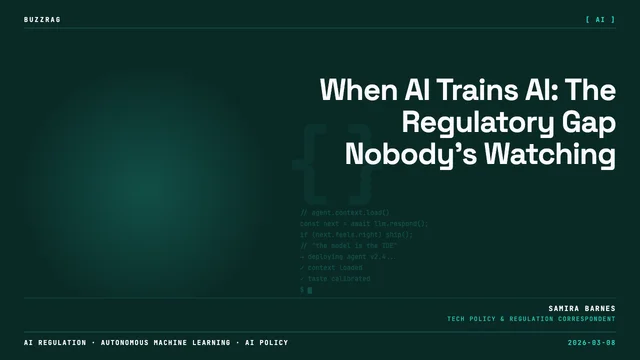 A smiling man in a brown shirt points to text reading "Using AI Agents to Train AI Models in 8 Minutes" with Claude,…