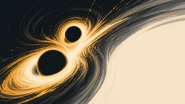 Two luminous black holes with swirling orange and blue accretion disks collide against a starfield backdrop with "HOW THE…