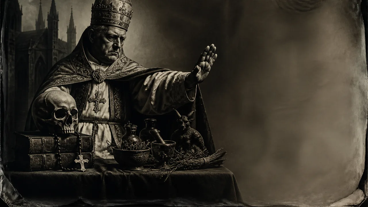 Bound hands in rope against black background with "HERESY" text, illustrating persecution and oppression