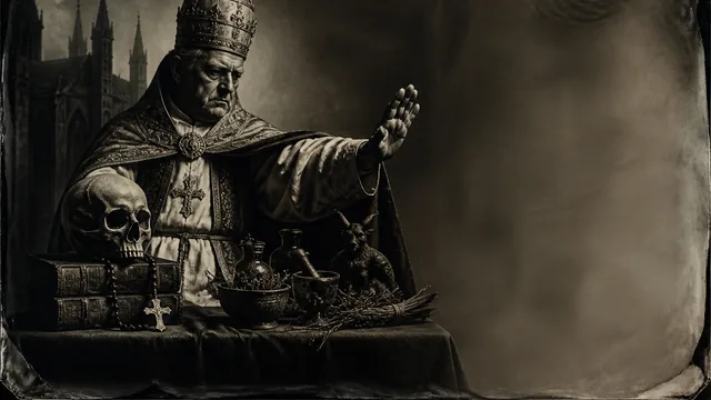 Bound hands in rope against black background with "HERESY" text, illustrating persecution and oppression